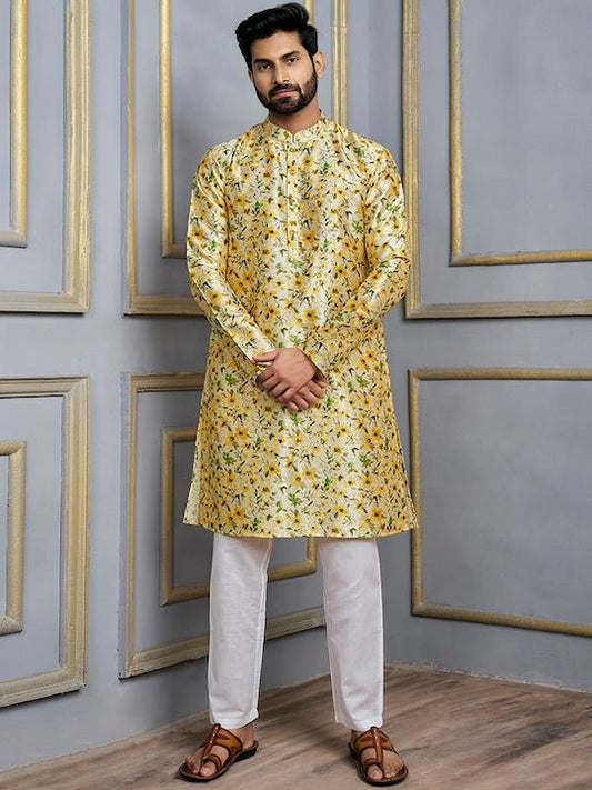 Floral Printed Mandarin Collar Kurta - Inddus.com