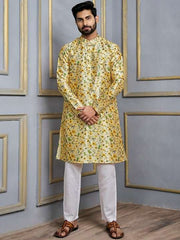 Floral Printed Mandarin Collar Kurta - Inddus.com