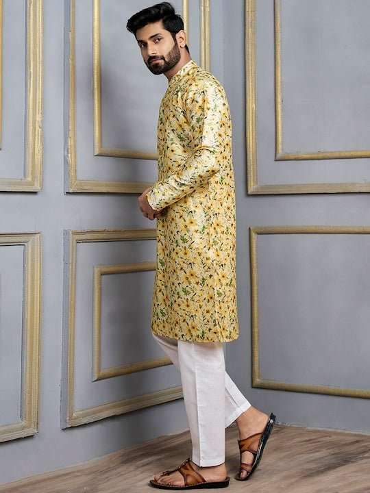 Floral Printed Mandarin Collar Kurta - Inddus.com