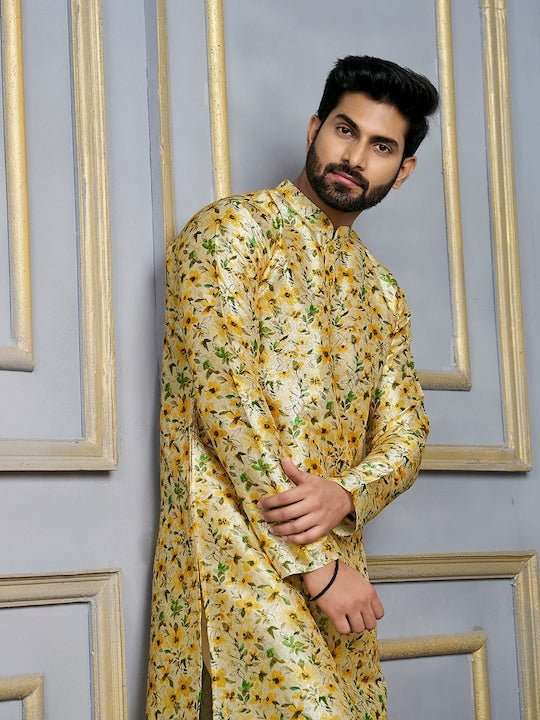 Floral Printed Mandarin Collar Kurta - Inddus.com