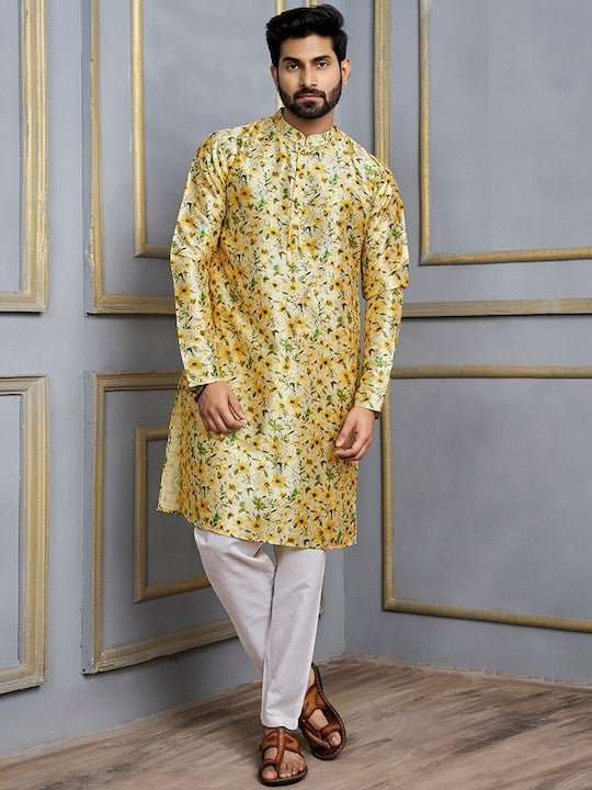 Floral Printed Mandarin Collar Kurta - Inddus.com