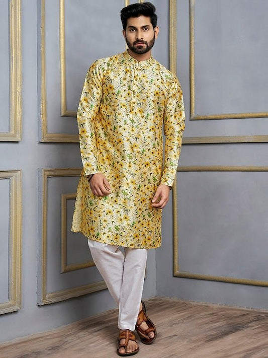 Floral Printed Mandarin Collar Kurta - Inddus.com