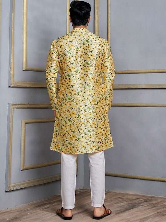 Floral Printed Mandarin Collar Kurta - Inddus.com