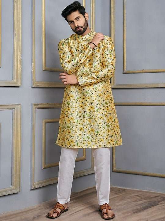 Floral Printed Mandarin Collar Kurta - Inddus.com