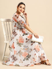 Floral Printed Maxi Dress with Belt - Inddus.com