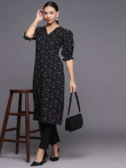 Floral Printed Puff Sleeves Kurta With Trousers - Inddus.com