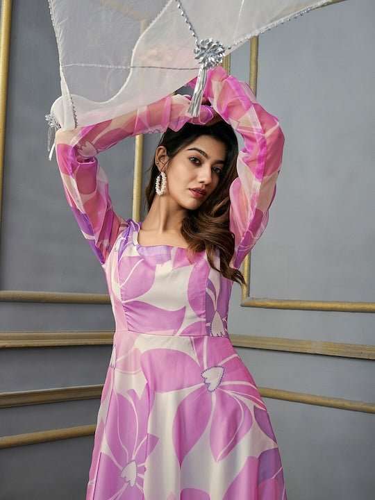 Floral Printed Regular Gotta Patti Kurta with Trousers & With Dupatta - Inddus.com
