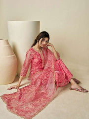 Floral Printed Regular Sequinned Kurta with Trousers & Dupatta - Inddus.com