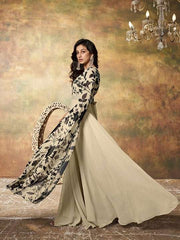 Floral Printed Sequinned Georgette Fit & Flare Maxi Ethnic Dress - Inddus.com