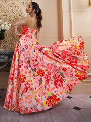 Floral Printed Thread Work Fit & Flare Ethnic Dress - Inddus.com