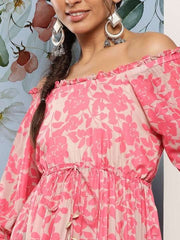 Floral Printed Tie-Ups Off-Shoulder Maxi Dress - Inddus.com