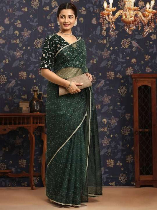 Floral Printed Zari Organza Saree