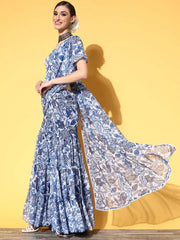Floral Saree with Printed border - Inddus.com