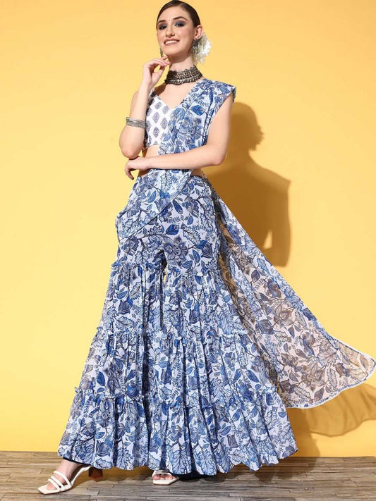 Floral Saree with Printed border - Inddus.com