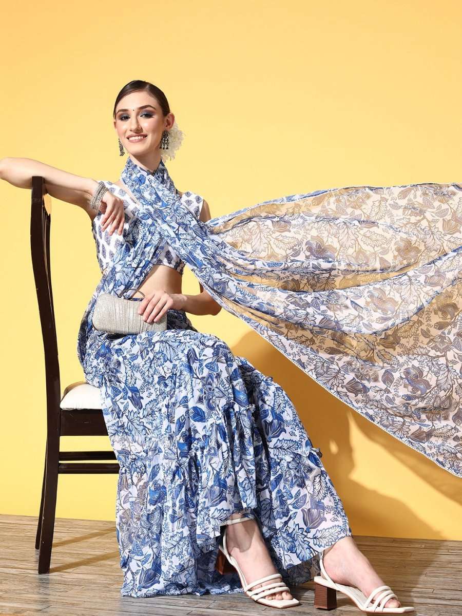 Floral Saree with Printed border - Inddus.com