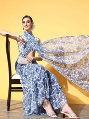 Floral Saree with Printed border - Inddus.com