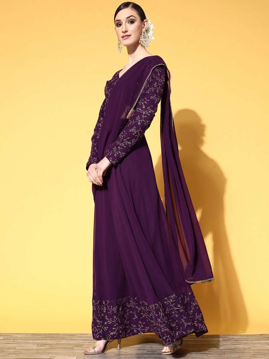 Floral Saree with Zari border - Inddus.com