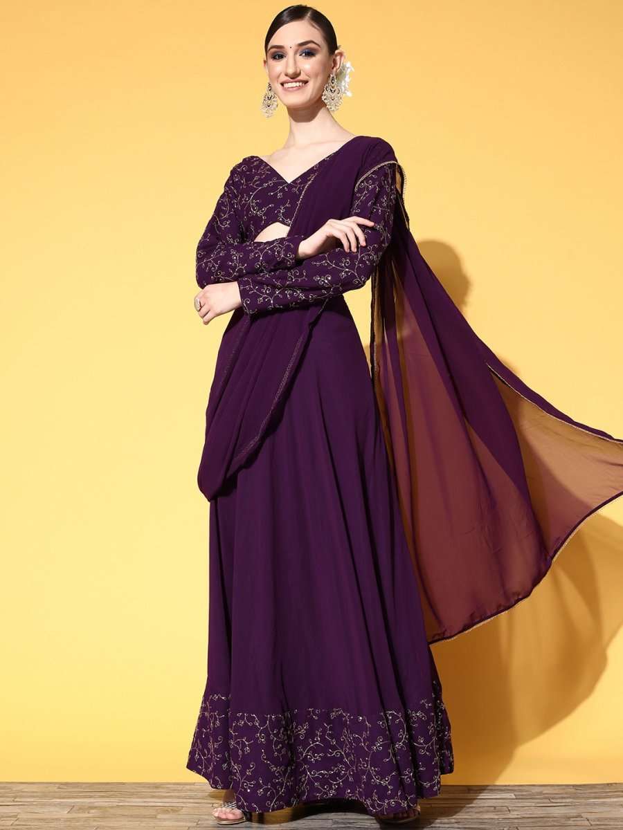 Floral Saree with Zari border - Inddus.com