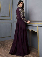 Floral Sequins And Embroidered Tiered Maxi Dress - Inddus.com