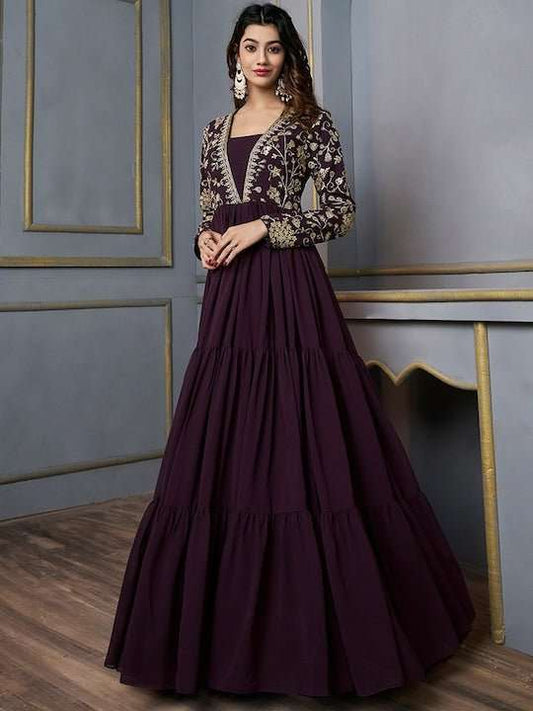 Floral Sequins And Embroidered Tiered Maxi Dress - Inddus.com