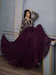 Floral Sequins And Embroidered Tiered Maxi Dress - Inddus.com
