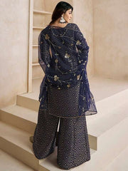 Floral Woven Design Zari Kurta With Sharara & Dupatta - Inddus.com