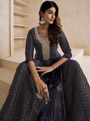Floral Woven Design Zari Kurta With Sharara & Dupatta - Inddus.com