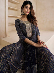 Floral Woven Design Zari Kurta With Sharara & Dupatta - Inddus.com