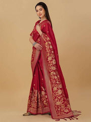 Floral Woven Design Zari Pure Silk Saree - Inddus.com