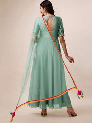Floral Yoke Design Anarkali Kurta With Dupatta - Inddus.com