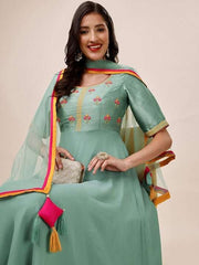 Floral Yoke Design Anarkali Kurta With Dupatta - Inddus.com