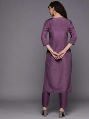 Floral Yoke Design Thread Work Kurta with Trousers - Inddus.com