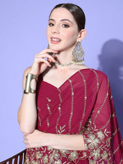 Floral Zari Embroidered Drape Dupatta Gown - Inddus.com