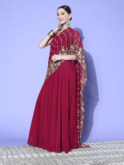Floral Zari Embroidered Drape Dupatta Gown - Inddus.com