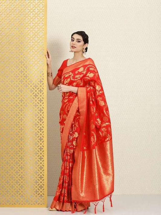 Floral Zari Pure Silk Banarasi Saree