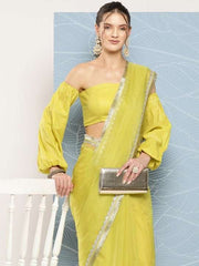 Fluorescent Green Organza Saree - Inddus.com