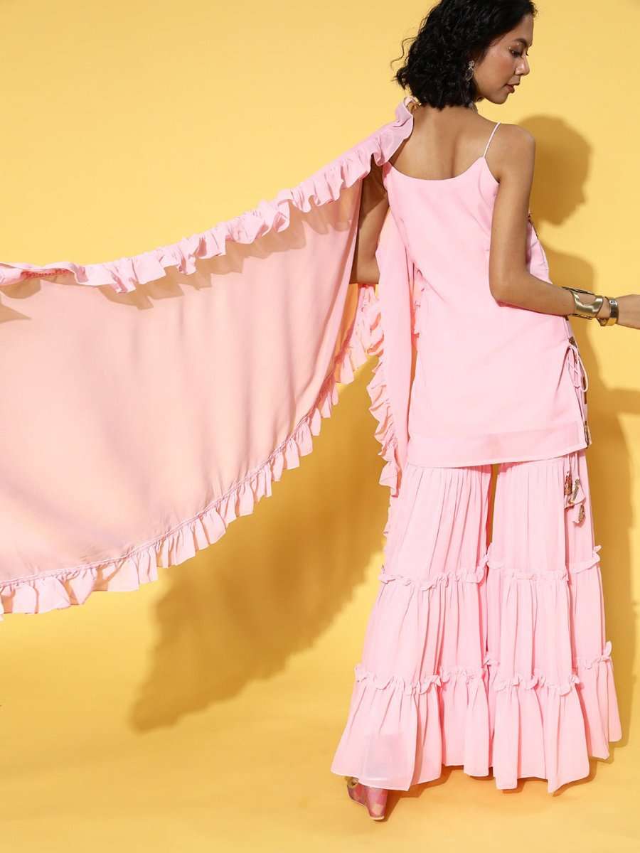 Geometric Poly Georgette Nuovo Sleeves Kurta Set - Inddus.com