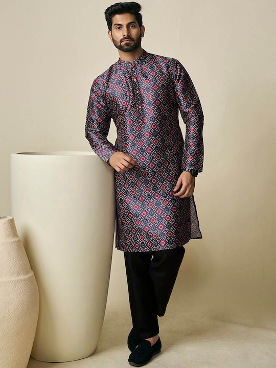 Geometric Printed Mandarin Collar Kurta - Inddus.com