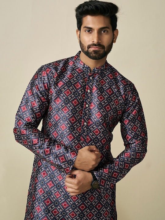 Geometric Printed Mandarin Collar Kurta - Inddus.com