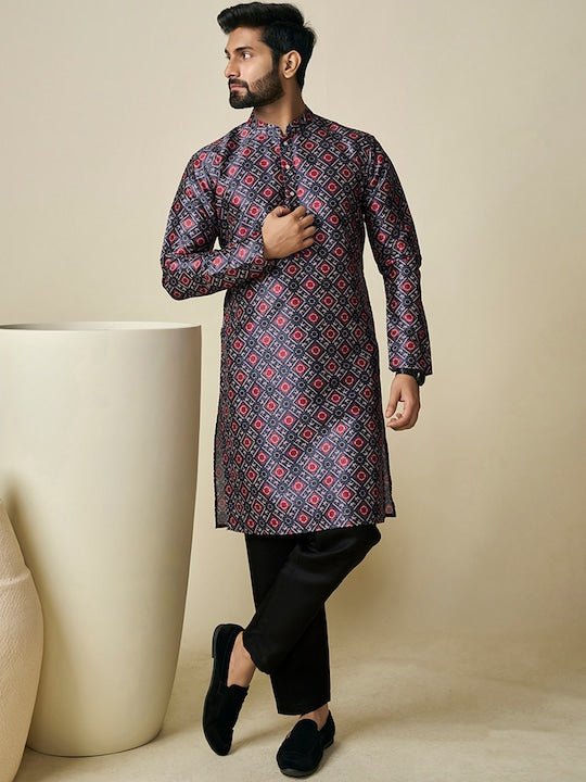 Geometric Printed Mandarin Collar Kurta - Inddus.com
