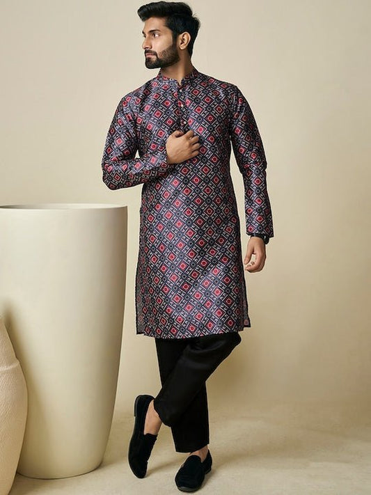 Geometric Printed Mandarin Collar Kurta - Inddus.com