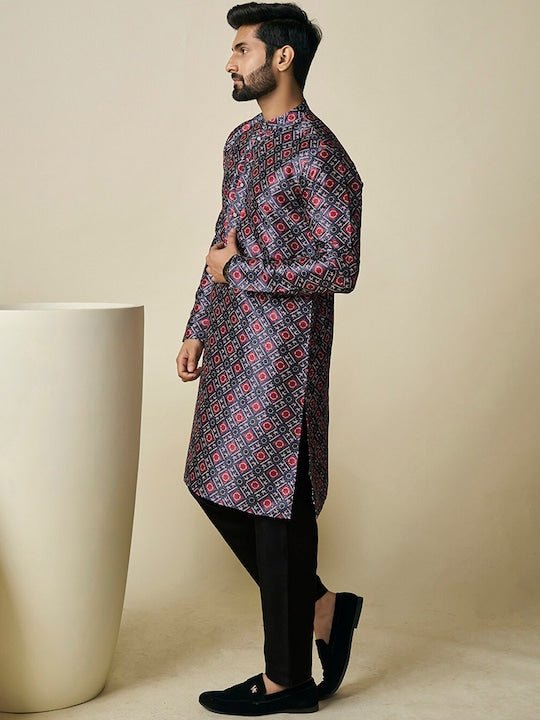 Geometric Printed Mandarin Collar Kurta - Inddus.com