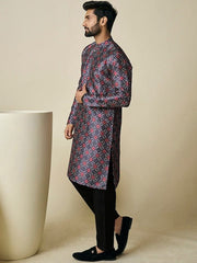 Geometric Printed Mandarin Collar Kurta - Inddus.com