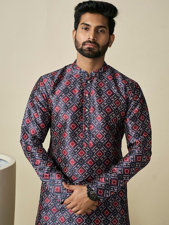 Geometric Printed Mandarin Collar Kurta - Inddus.com