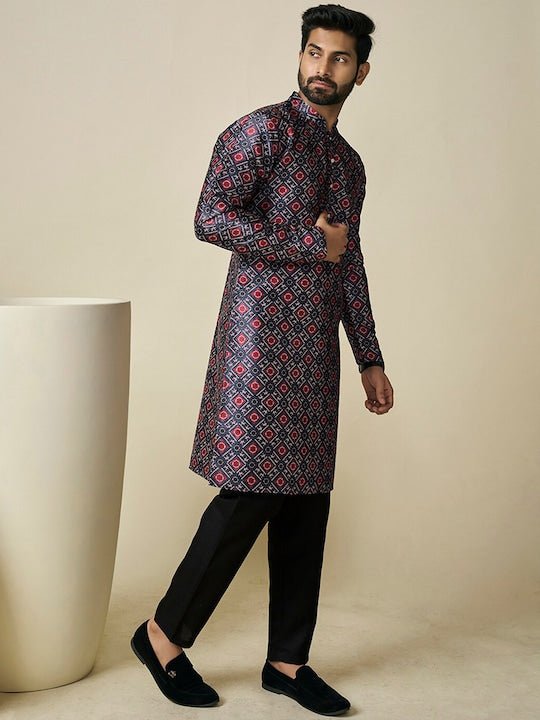 Geometric Printed Mandarin Collar Kurta - Inddus.com