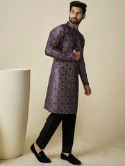 Geometric Printed Mandarin Collar Kurta - Inddus.com