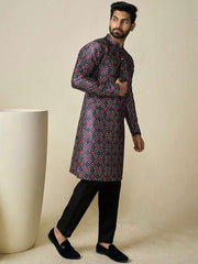 Geometric Printed Mandarin Collar Kurta - Inddus.com