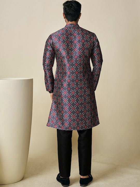 Geometric Printed Mandarin Collar Kurta - Inddus.com