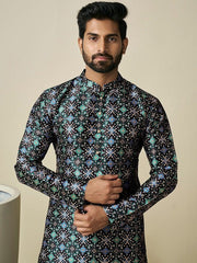 Geometric Woven Design Mandarin Collar Regular Kurta - Inddus.com