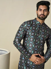 Geometric Woven Design Mandarin Collar Regular Kurta - Inddus.com